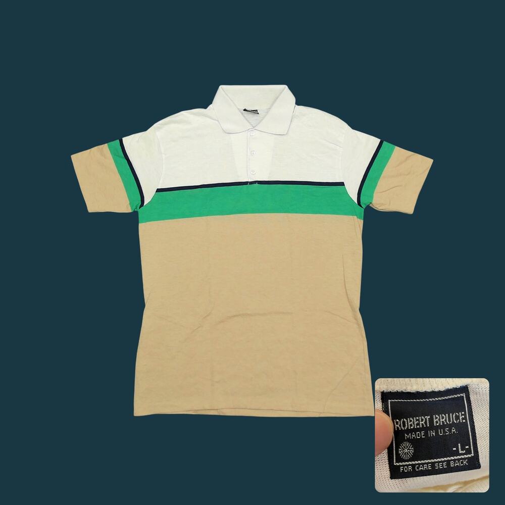 Vintage 70s Robert Bruce Colorblock Single Stitch Polo Shirt Mens M